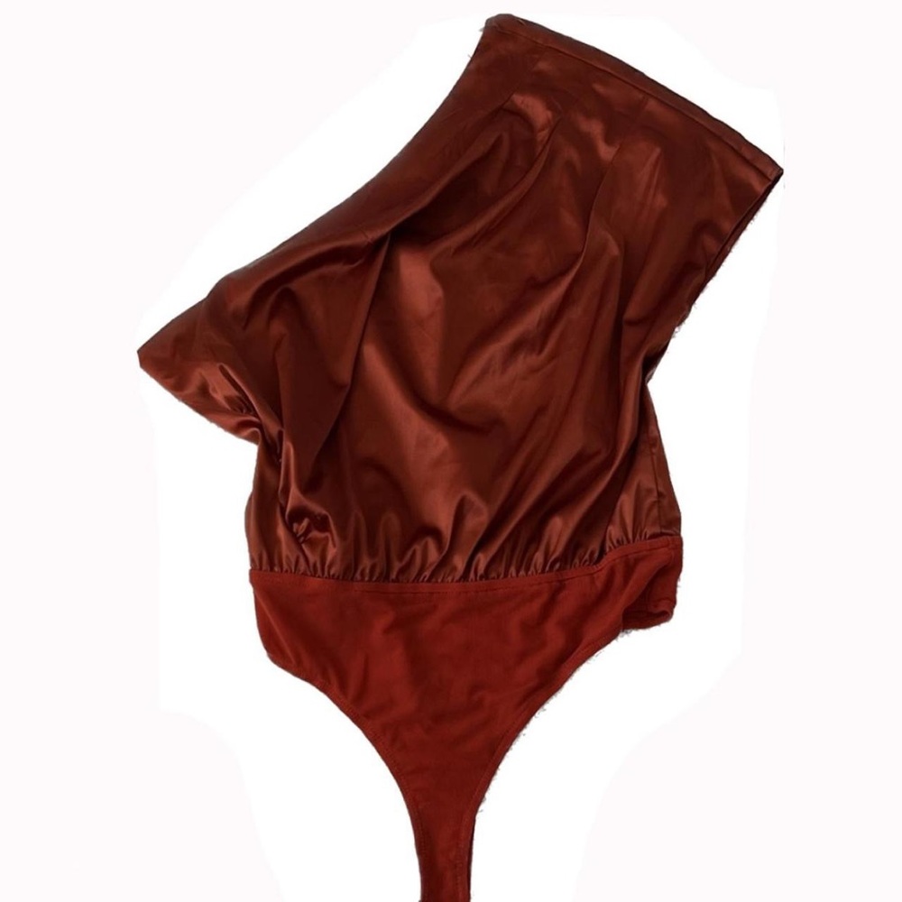 Burnt Orange Satin Asymmetrical Bodysuit